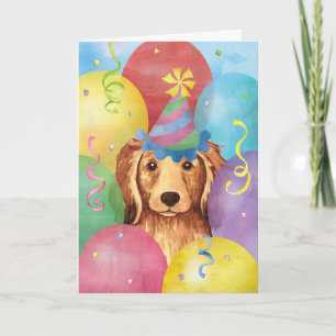 Birthday Balloons Longhaire Dachshund Kaart