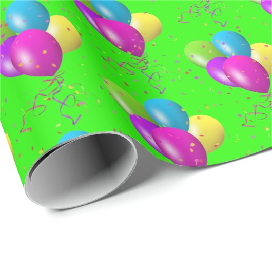 Birthday Balloons met confetti on green Cadeaupapier (Rol Hoek)