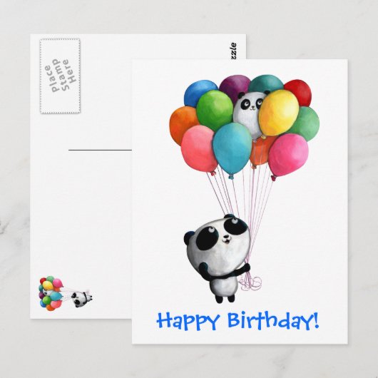 Birthday Balloons Panda Bear Briefkaart (Voorkant / Achterkant)
