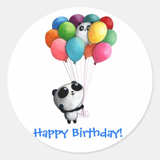 Birthday Balloons Panda Bear Ronde Sticker (Voorkant)