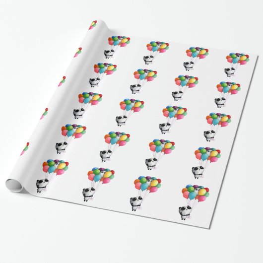 Birthday Balloons Panda Beer Cadeaupapier (Uitgerold)