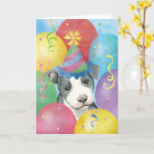 Birthday Balloons Pit Bull Terrier Kaart (Gele Bloem)