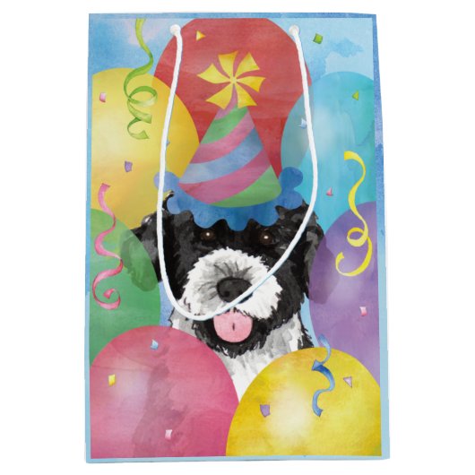 Birthday Balloons Portugese waterhond Medium Cadeauzakje (Voorkant)
