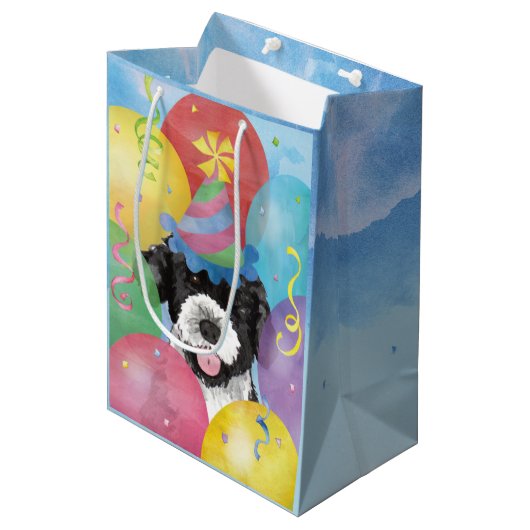 Birthday Balloons Portugese waterhond Medium Cadeauzakje (Voorkant Gekanteld)