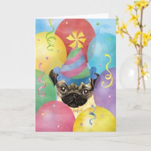 Birthday Balloons Pug Kaart