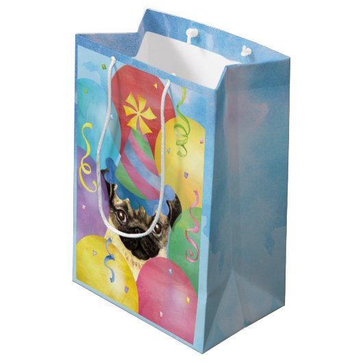 Birthday Balloons Pug Medium Gift Bag Medium Cadeauzakje (Achterkant Gekanteld)