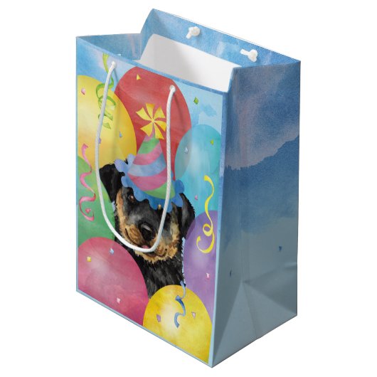 Birthday Balloons Rottweiler Medium Gift Bag Cadeauzakje (Voorkant Gekanteld)