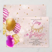 Birthday Balloons Roze uitnodiging (Voorkant / Achterkant)