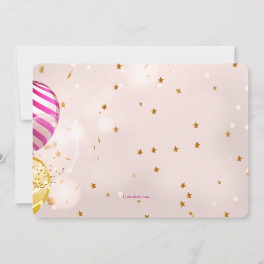 Birthday Balloons Roze uitnodiging (Achterkant)