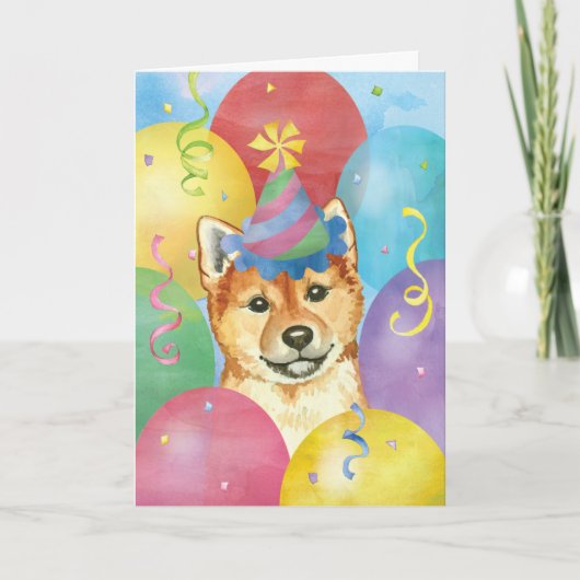 Birthday Balloons Shiba Inu Kaart (Voorkant)