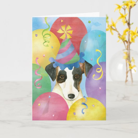 Birthday Balloons Smooth Fox Terrier Kaart (Gele Bloem)