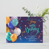 Birthday Balloons Uitnodiging (Staand voorkant)