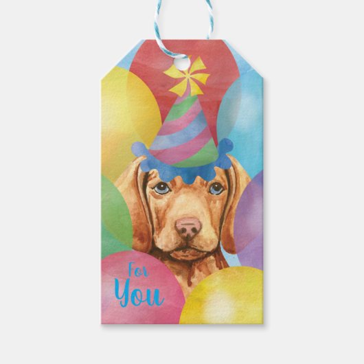 Birthday Balloons Vizsla Gift Labels Cadeaulabel (Voorkant)