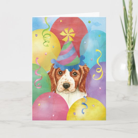 Birthday Balloons Welsh Springer Spaniel Kaart (Voorkant)