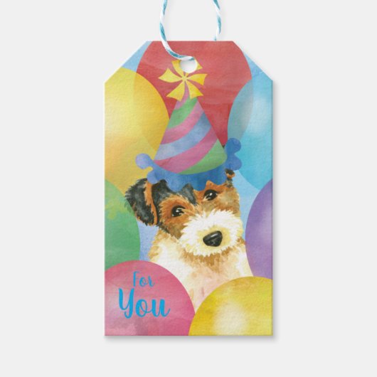 Birthday Balloons Wire Fox Terrier Cadeaulabel (Voorkant)