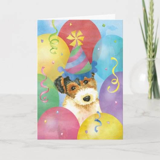 Birthday Balloons Wire Fox Terrier Kaart (Voorkant)