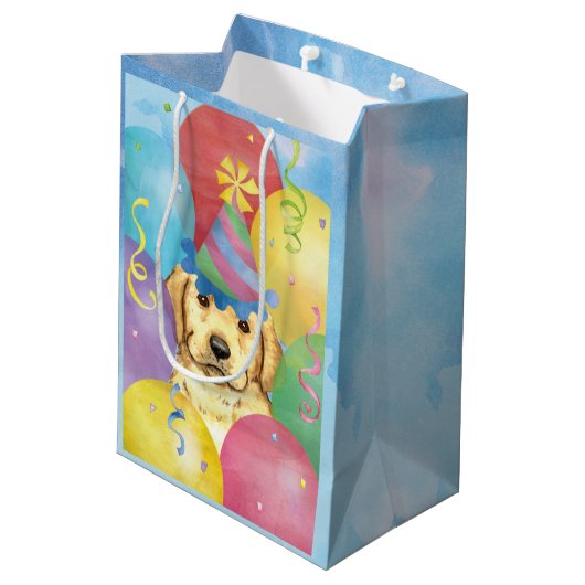 Birthday Balloons Yellow Lab Medium Cadeauzakje (Achterkant Gekanteld)