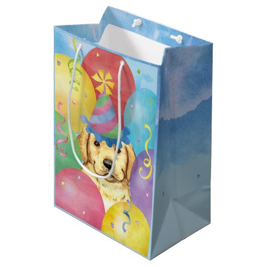 Birthday Balloons Yellow Lab Medium Cadeauzakje (Voorkant Gekanteld)
