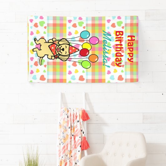 Birthday Balloons Yellow Labrador Banner (Insitu)