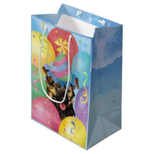 Birthday Balloons Yorkie Medium Gift Bag Cadeauzakje (Voorkant Gekanteld)