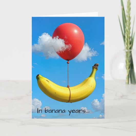 Birthday Banana With Red Balloon Kaart (Voorkant)