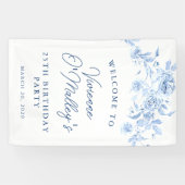 Birthday Banner 25th Birthday Party Blue Floral (Horizontaal)