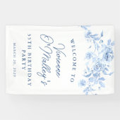 Birthday Banner 35th Birthday Party Blue Floral (Horizontaal)