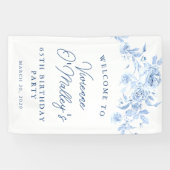 Birthday Banner 65th Birthday Party Blue Floral (Horizontaal)