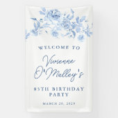 Birthday Banner 85th Birthday Party Blue Floral (Verticaal)