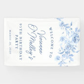 Birthday Banner 95th Birthday Party Blue Floral (Horizontaal)