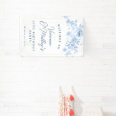Birthday Banner 95th Birthday Party Blue Floral (Insitu)