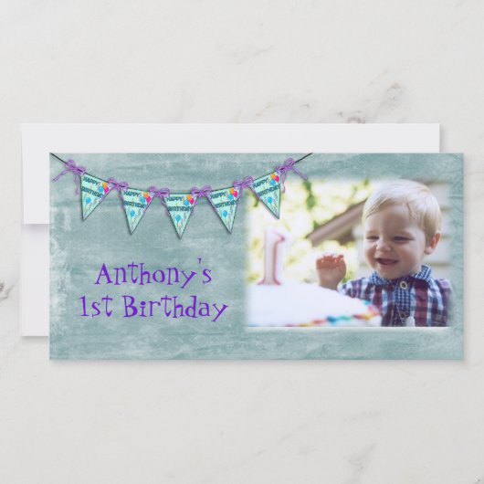 Birthday Banner-fotokaart Aankondiging (Voorkant)
