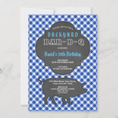 Birthday BARBEQUE Chalk Blue Gingham Invitation Kaart (Voorkant)