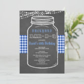 Birthday BARBEQUE Mason Jar Gingham Uitnodiging (Staand voorkant)