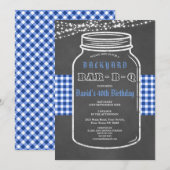 Birthday BARBEQUE Mason Jar Gingham Uitnodiging (Voorkant / Achterkant)