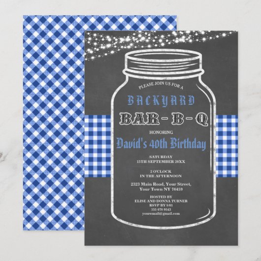 Birthday BARBEQUE Mason Jar Gingham Uitnodiging (Voorkant / Achterkant)