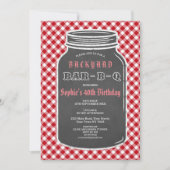 Birthday BARBEQUE Mason Jar Gingham Uitnodiging (Voorkant)