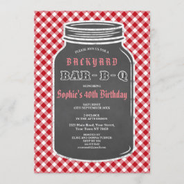 Birthday BARBEQUE Mason Jar Gingham Uitnodiging