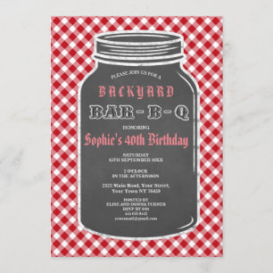 Birthday BARBEQUE Mason Jar Gingham Uitnodiging