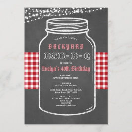 Birthday BARBEQUE Mason Jar Red Gingham Uitnodigin Kaart