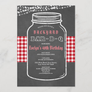 Birthday BARBEQUE Mason Jar Red Gingham Uitnodigin Kaart