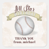 Birthday  Baseball All Star Dank je Vierkante Sticker (Voorkant)