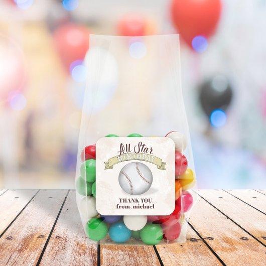 Birthday  Baseball All Star Dank je Vierkante Sticker