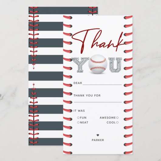 Birthday Baseball Bedankkaart (Voorkant / Achterkant)