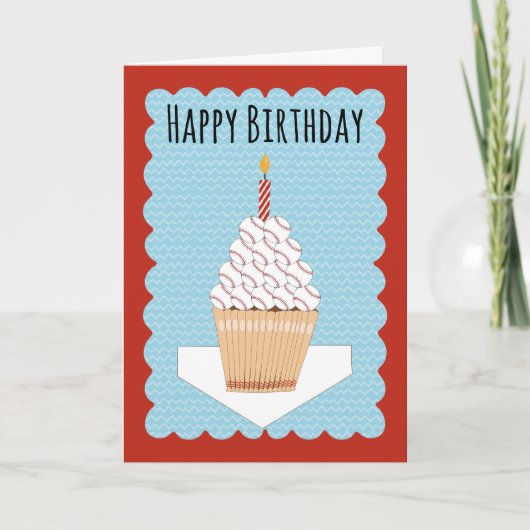 Birthday Baseball Cupcake with Bats and Balls Kaart (Voorkant)