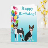 Birthday Basenji Hound Dog Animal met ballonnen Kaart (Gele Bloem)