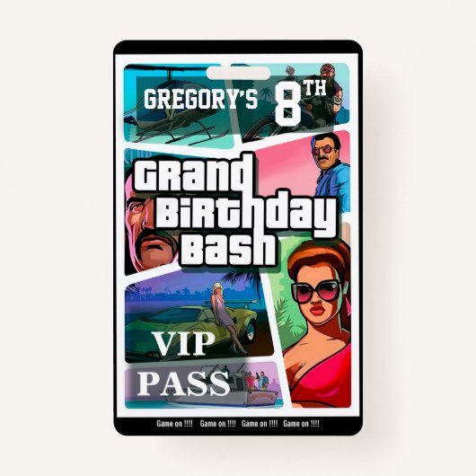 Birthday Bash - aanpasbare uitnodiging badge (Voorkant)