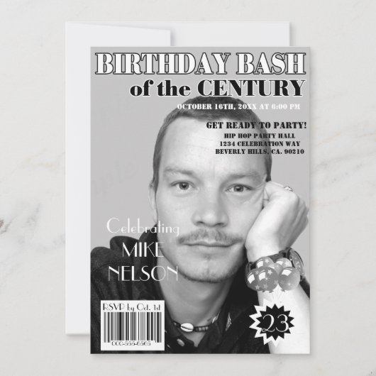 Birthday Bash Black White Magazine Hoesje elke lee Kaart (Voorkant)