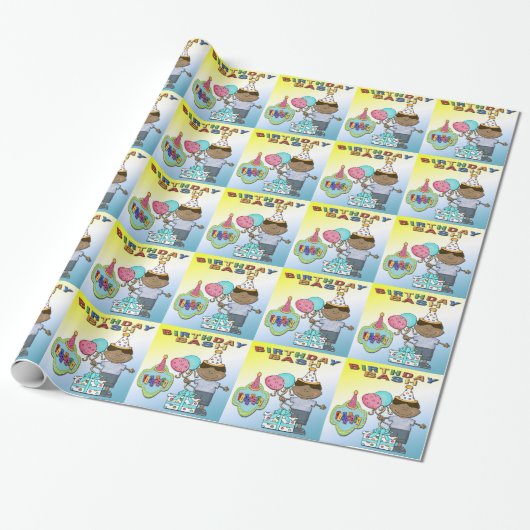 Birthday Bash Boy Birthday Wrapping Paper Cadeaupapier (Uitgerold)