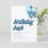Birthday Bash Invitation Sjabloon met ballonnen Kaart (Staand voorkant)